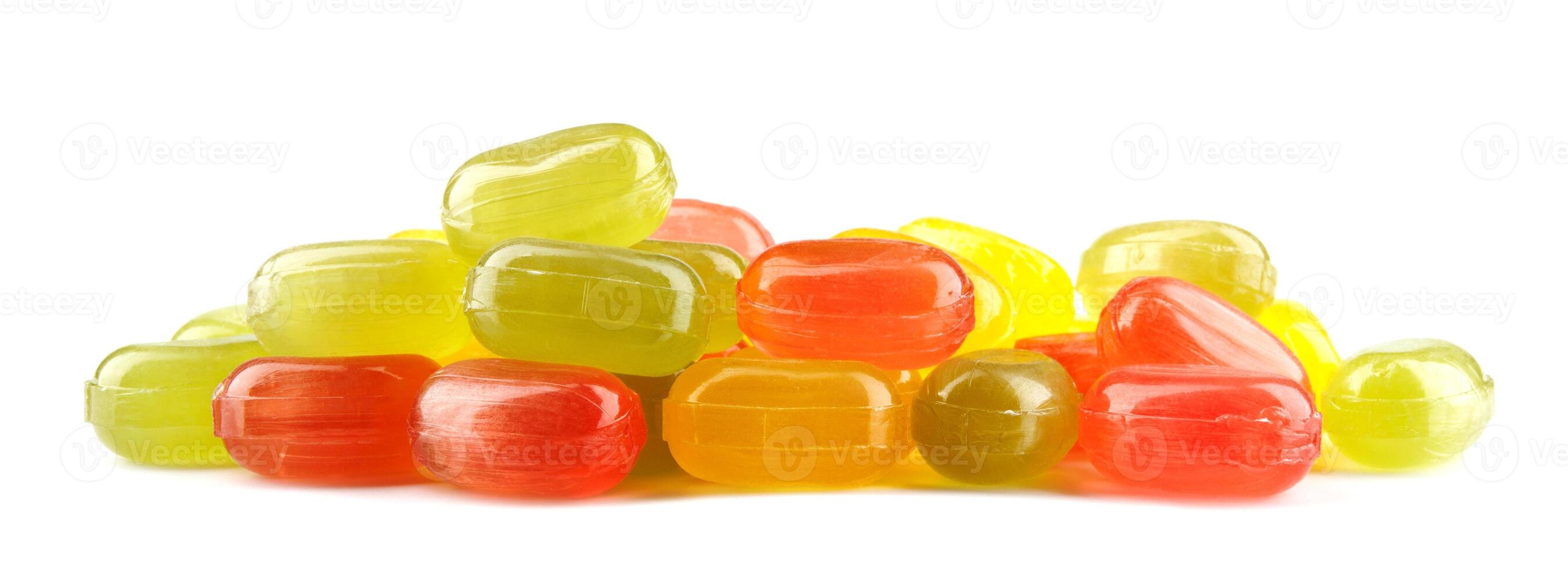 colorful fruit hard candy isolated on white. lollipop, candy, sweetmeat photo