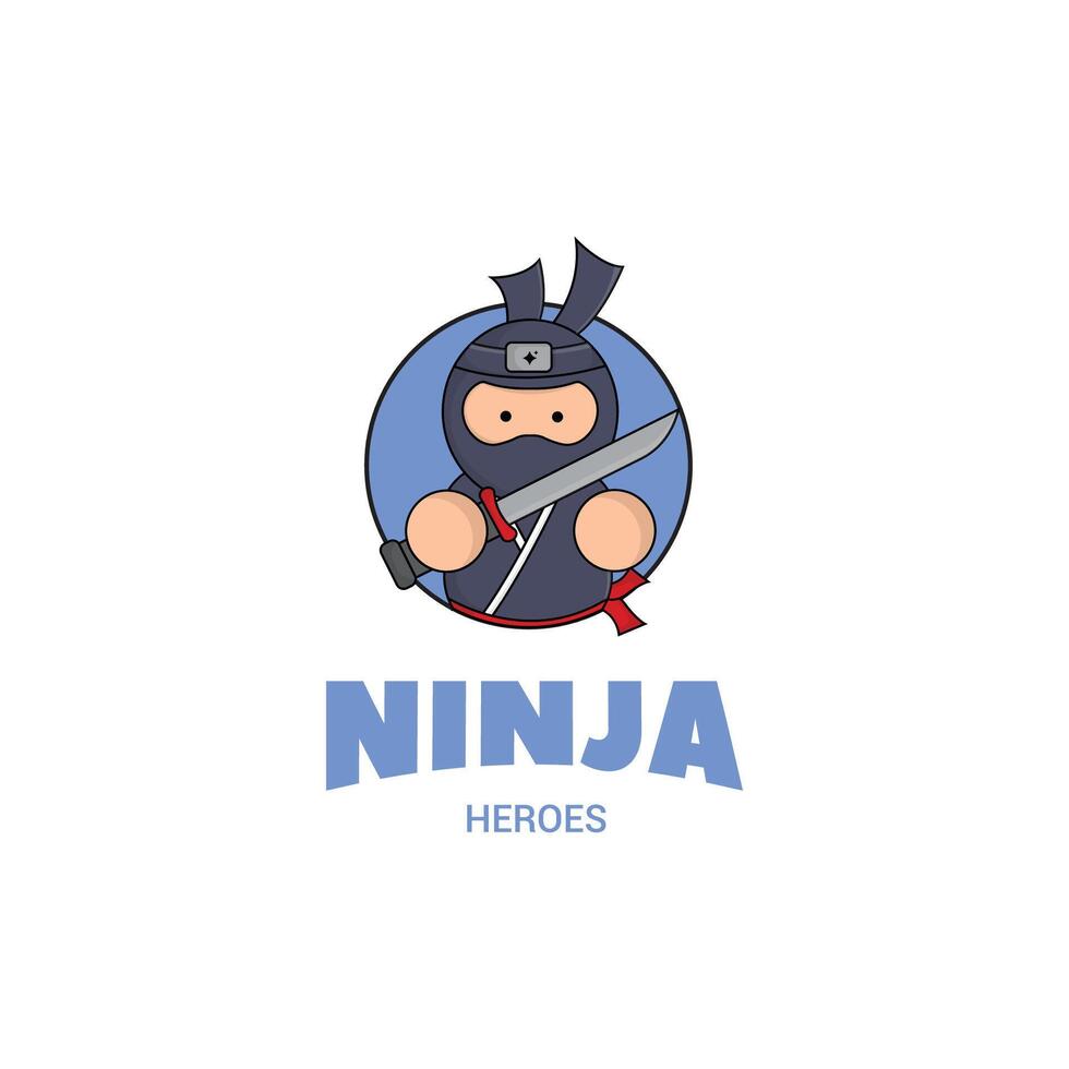 cute mascot logo ninja with sword illustration. ninja concept illustration mascot logo character vector