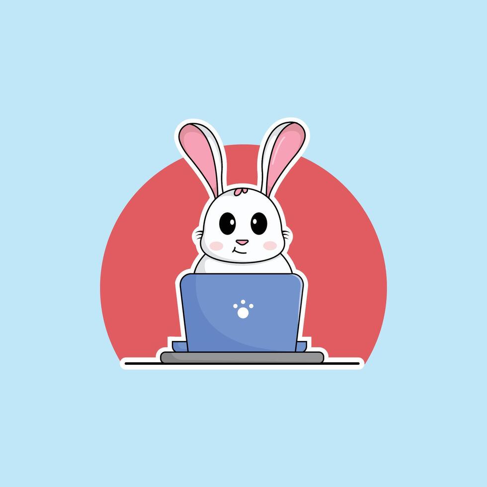 linda animal Conejo dibujos animados trabajando a ordenador portátil ilustración animal tecnología concepto prima plano dibujos animados vector