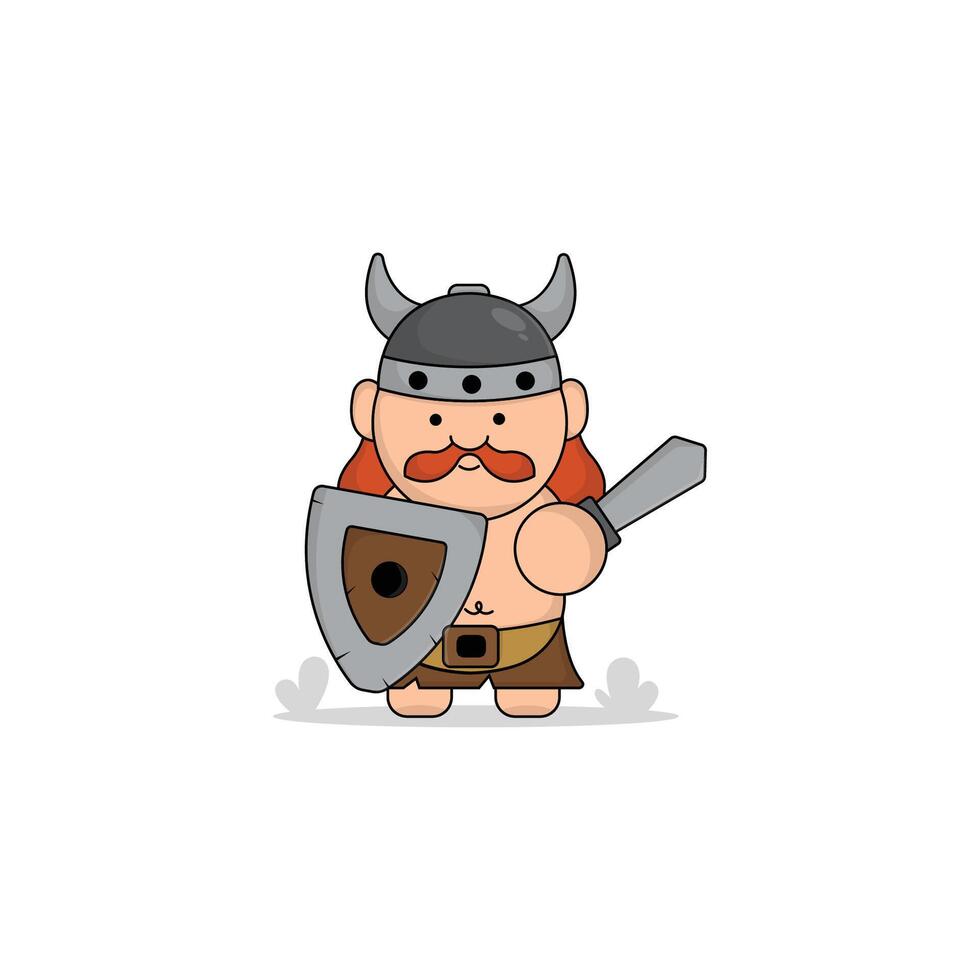 linda dibujos animados vikingo con proteger y espada icono ilustración. Reino concepto ilustración prima dibujos animados, plano estilo dibujos animados vector