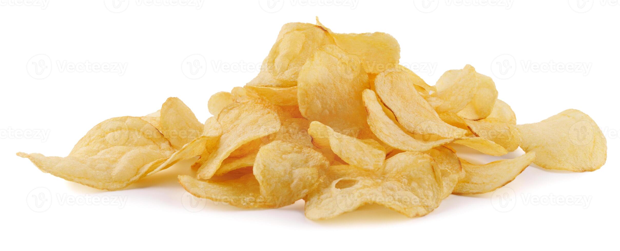 Isolated chips. Group of potato chips isolated on white background with clipping path photo