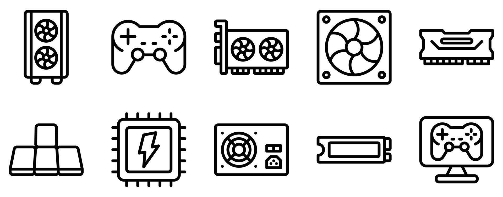 Ultimate Gaming PC Icon Set in Line Style vector