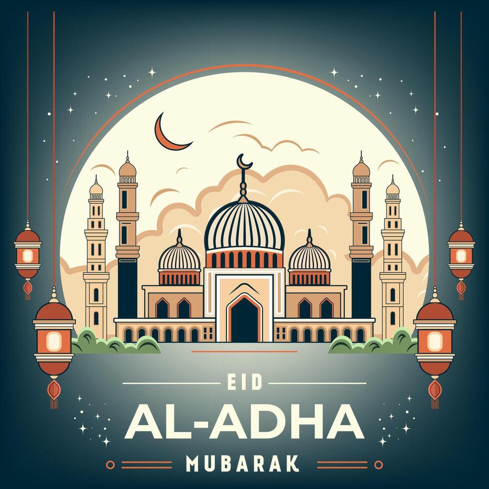 Eid Al Adha Mubarak Mosque Illustration Background Design. vector