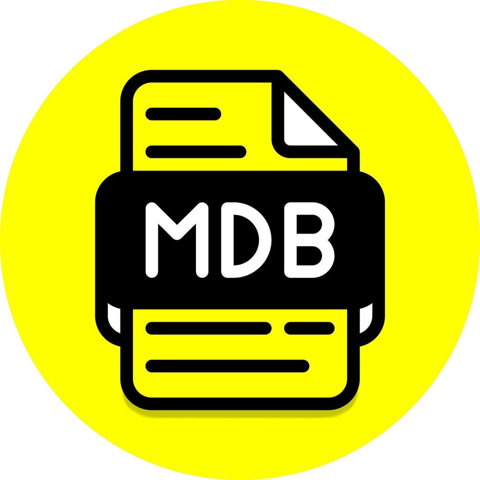 mdb documento archivo tipo icono. archivos y extensión iconos con un brillante amarillo antecedentes. en negro llenar diseño estilo. vector