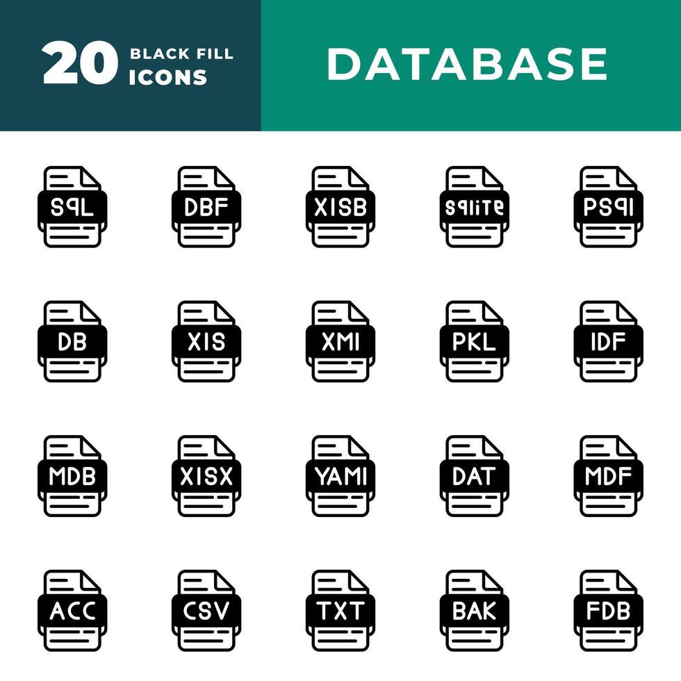 archivo tipo base de datos icono colocar. documento archivos y formato extensión símbolo iconos con un sólido estilo. vector