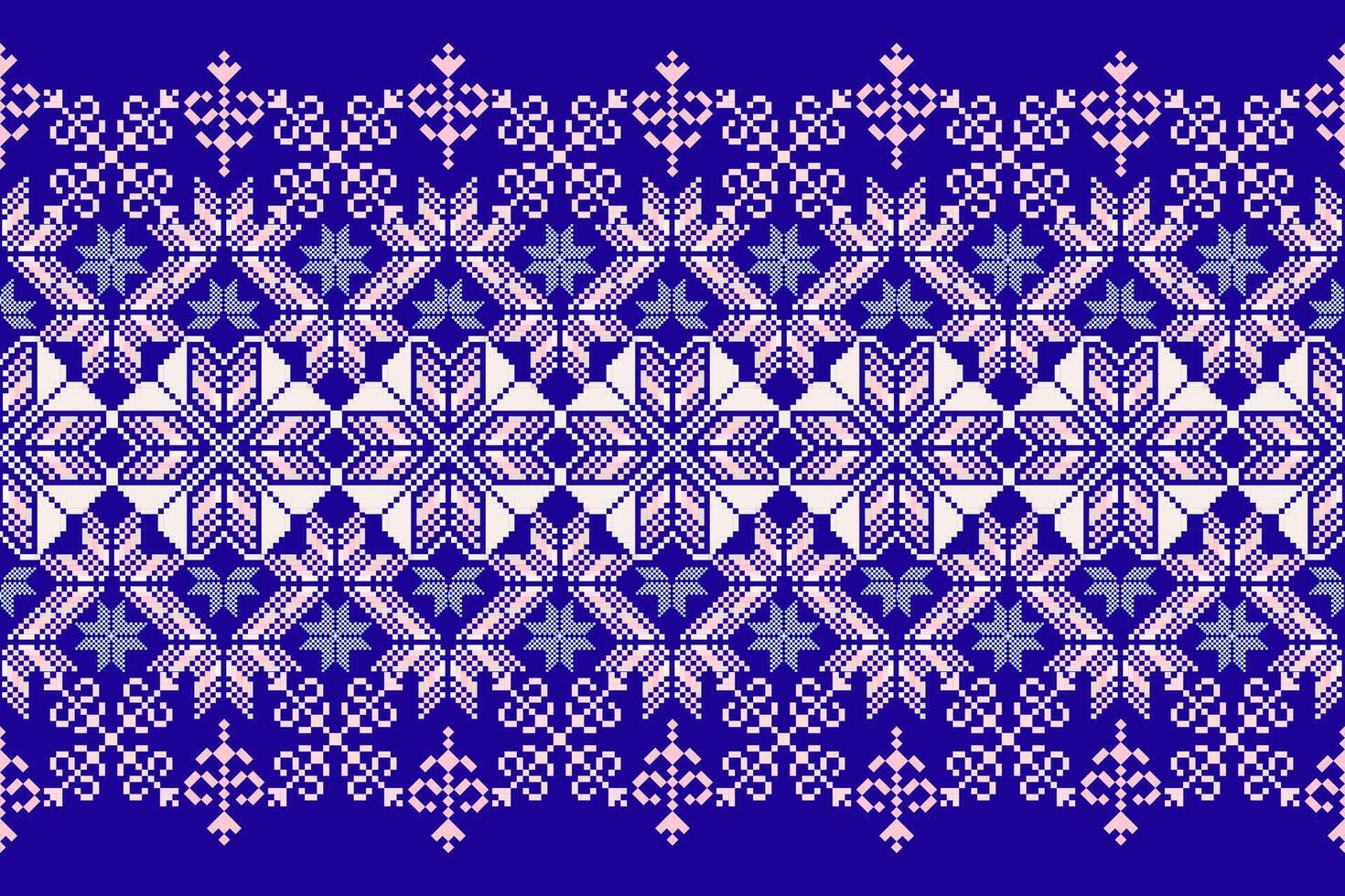 Geometric ethnic oriental seamless pattern. Axtec style embroidery floral pixel art background design for fabric, clothing, textile, scarf, wallpaper, table runner, wrapping, print, sarong vector