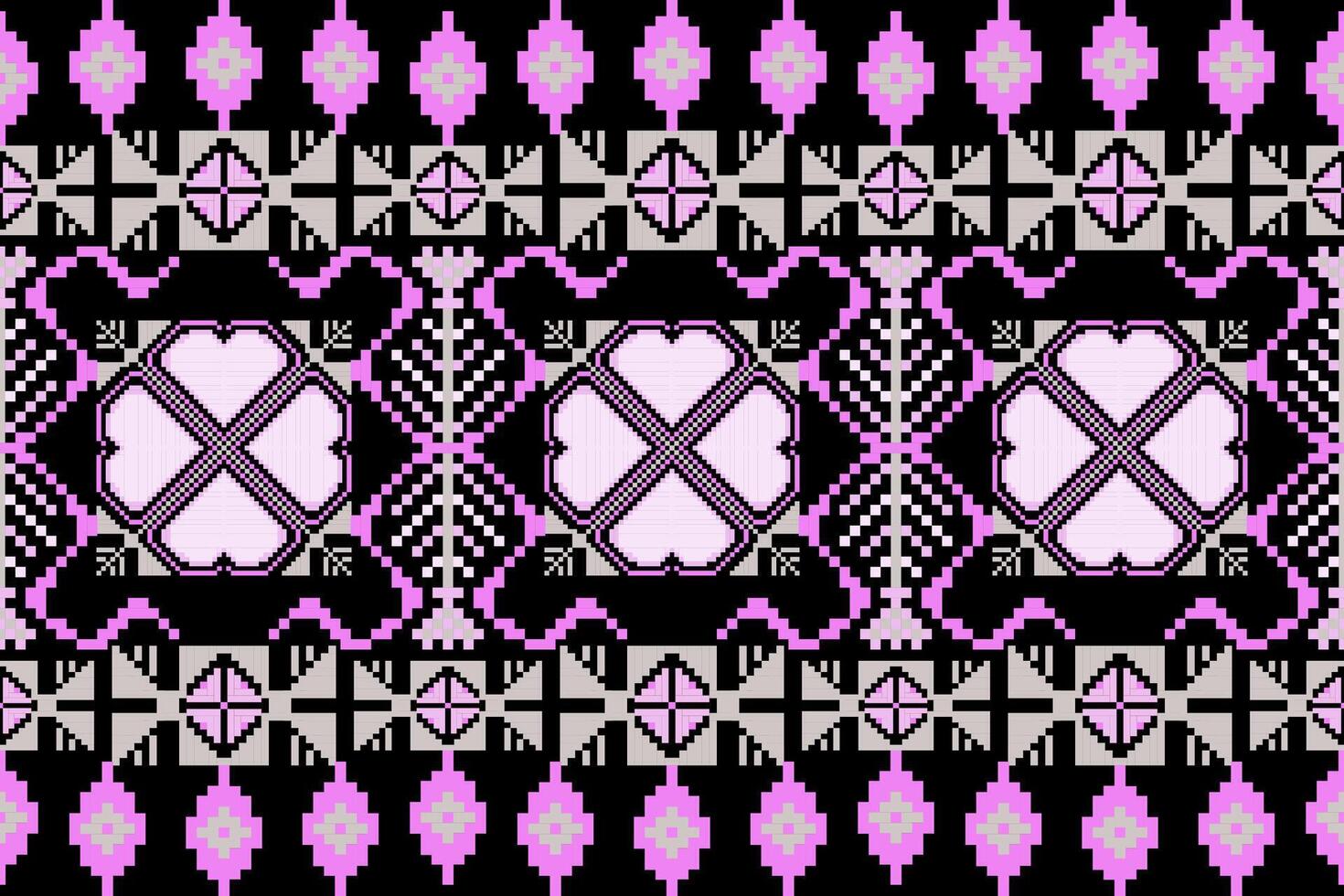 Geometric ethnic oriental seamless pattern. Axtec style embroidery floral pixel art background design for fabric, clothing, textile, scarf, wallpaper, table runner, wrapping, print, sarong vector