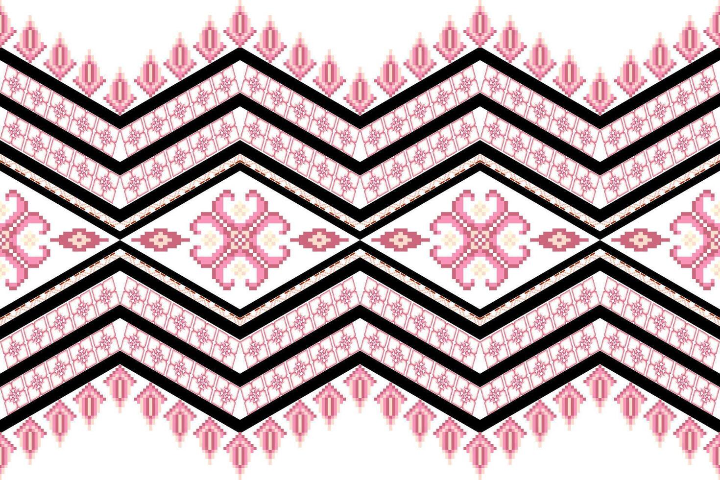 Geometric ethnic oriental seamless pattern. Axtec style embroidery floral pixel art background design for fabric, clothing, textile, scarf, wallpaper, table runner, wrapping, print, sarong vector