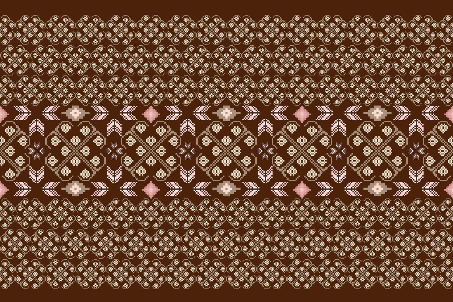 Geometric ethnic oriental seamless pattern. Axtec style embroidery floral pixel art background design for fabric, clothing, textile, scarf, wallpaper, table runner, wrapping, print, sarong vector