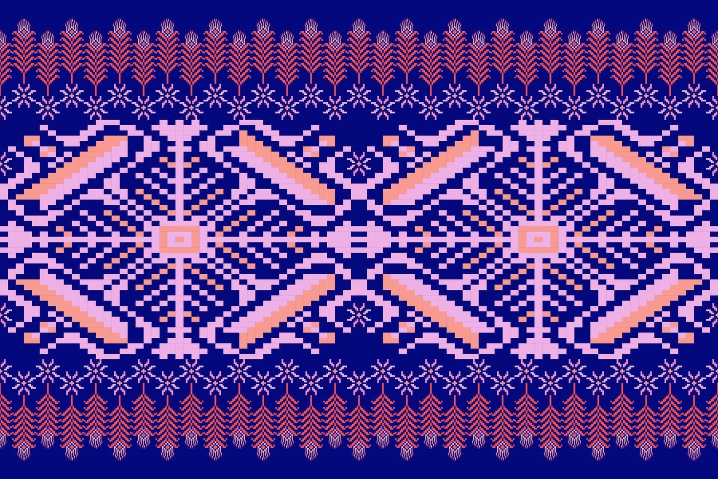 Geometric ethnic oriental seamless pattern. Axtec style embroidery floral pixel art background design for fabric, clothing, textile, scarf, wallpaper, table runner, wrapping, print, sarong vector
