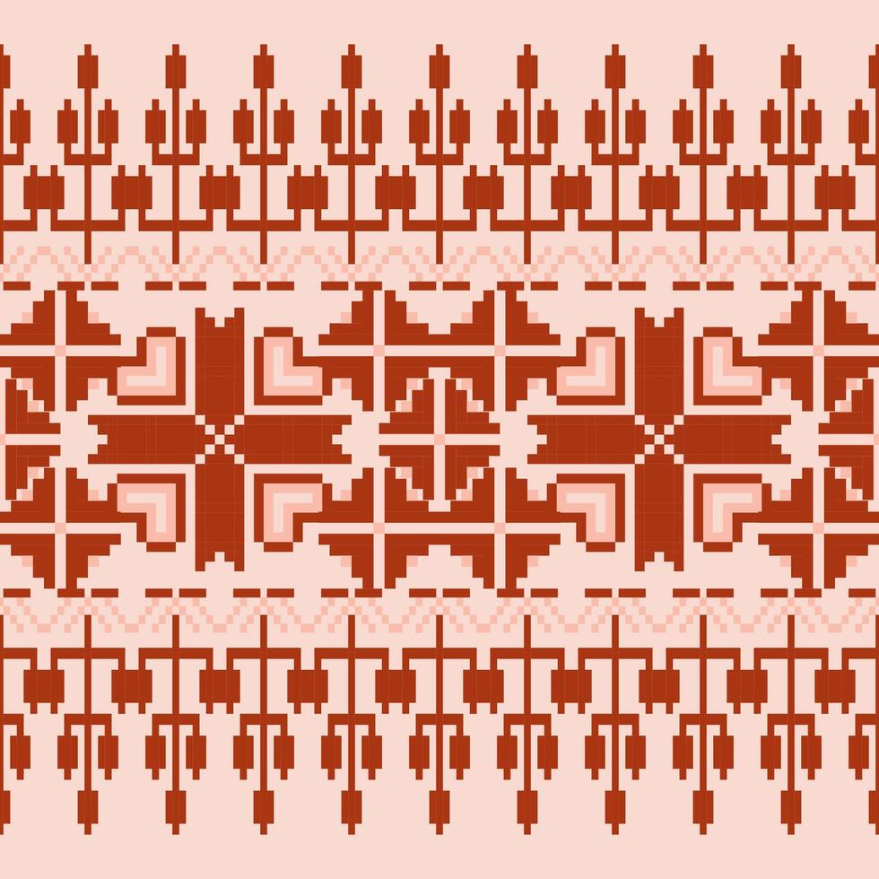 Geometric ethnic oriental seamless pattern. Axtec style embroidery floral pixel art background design for fabric, clothing, textile, scarf, wallpaper, table runner, wrapping, print, sarong vector