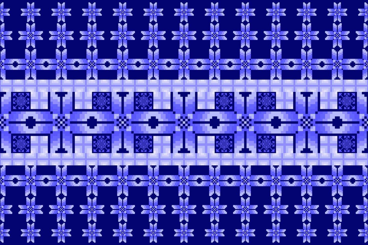 Geometric ethnic oriental seamless pattern. Axtec style embroidery floral pixel art background design for fabric, clothing, textile, scarf, wallpaper, table runner, wrapping, print, sarong vector