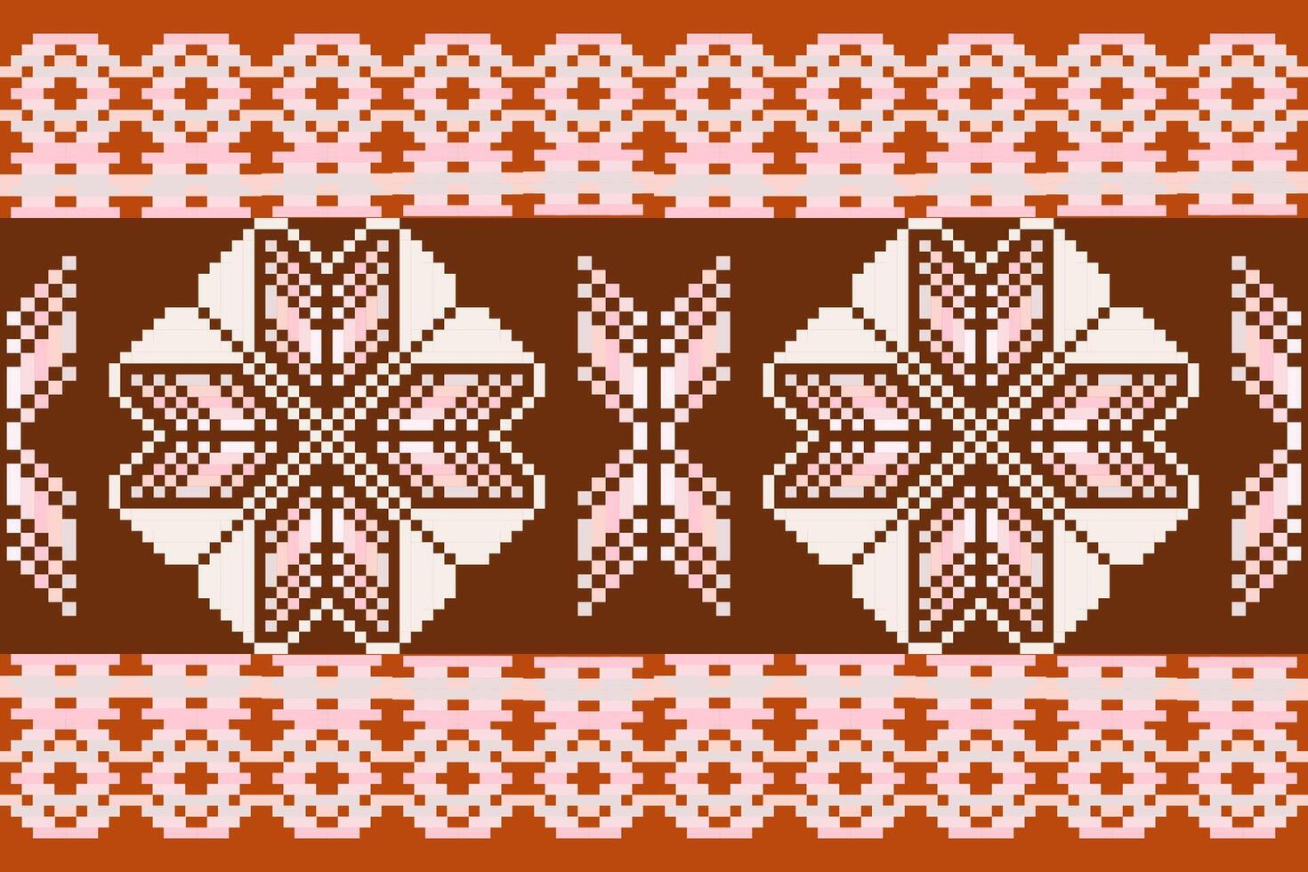 Geometric ethnic oriental seamless pattern. Axtec style embroidery floral pixel art background design for fabric, clothing, textile, scarf, wallpaper, table runner, wrapping, print, sarong vector