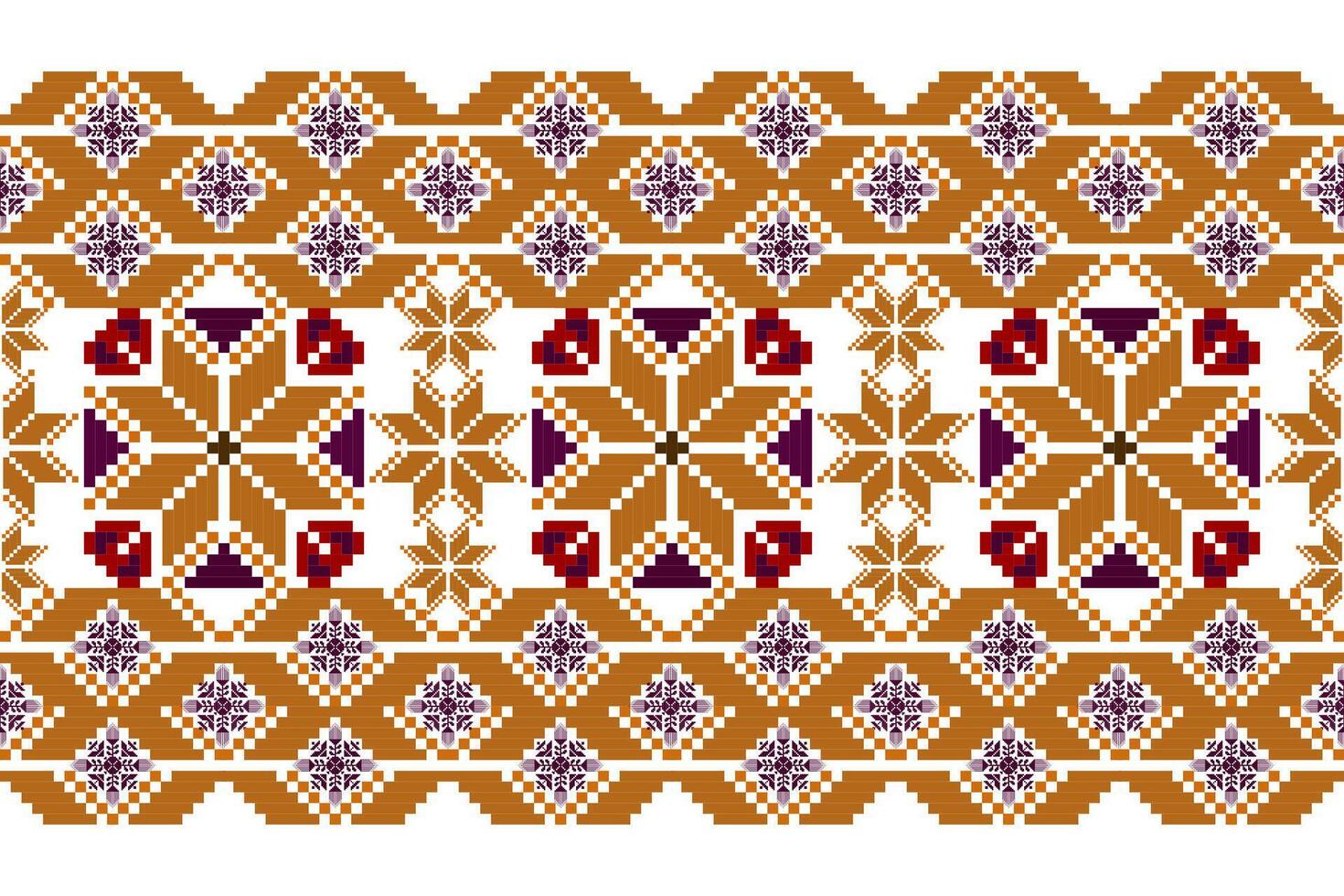 Geometric ethnic oriental seamless pattern. Axtec style embroidery floral pixel art background design for fabric, clothing, textile, scarf, wallpaper, table runner, wrapping, print, sarong vector