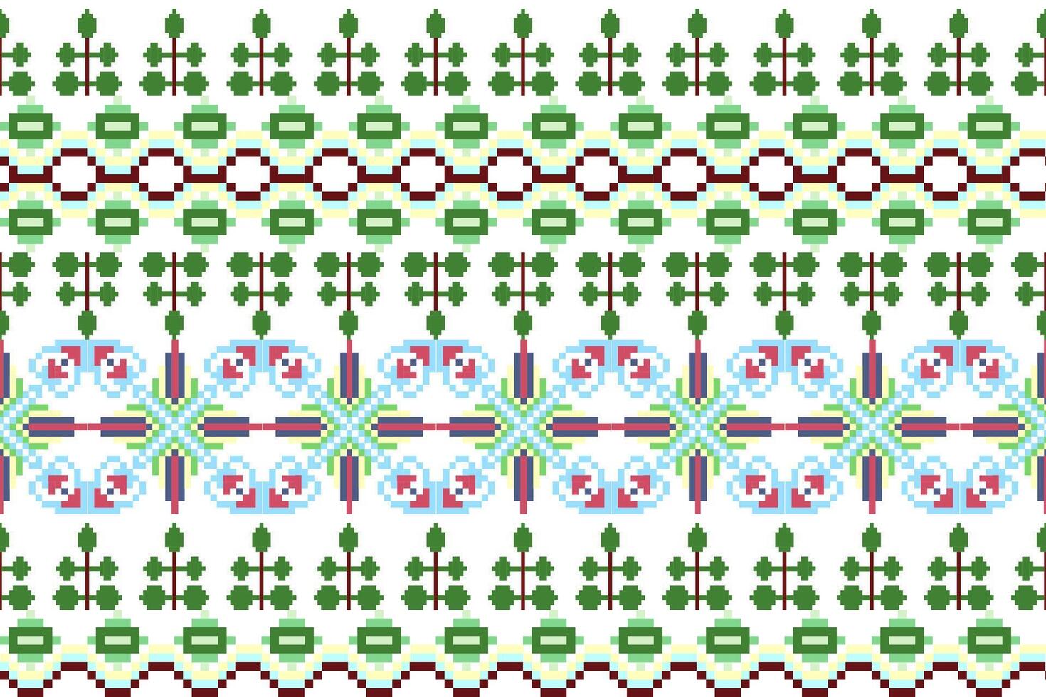 Geometric ethnic oriental seamless pattern. Axtec style embroidery floral pixel art background design for fabric, clothing, textile, scarf, wallpaper, table runner, wrapping, print, sarong vector