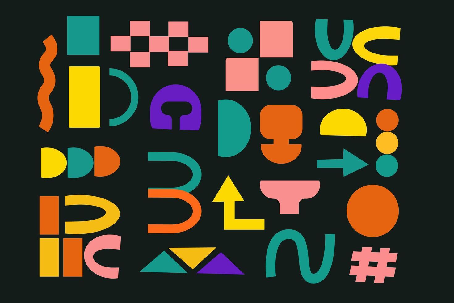 Set of stickers with naive playful abstract shapes. vector