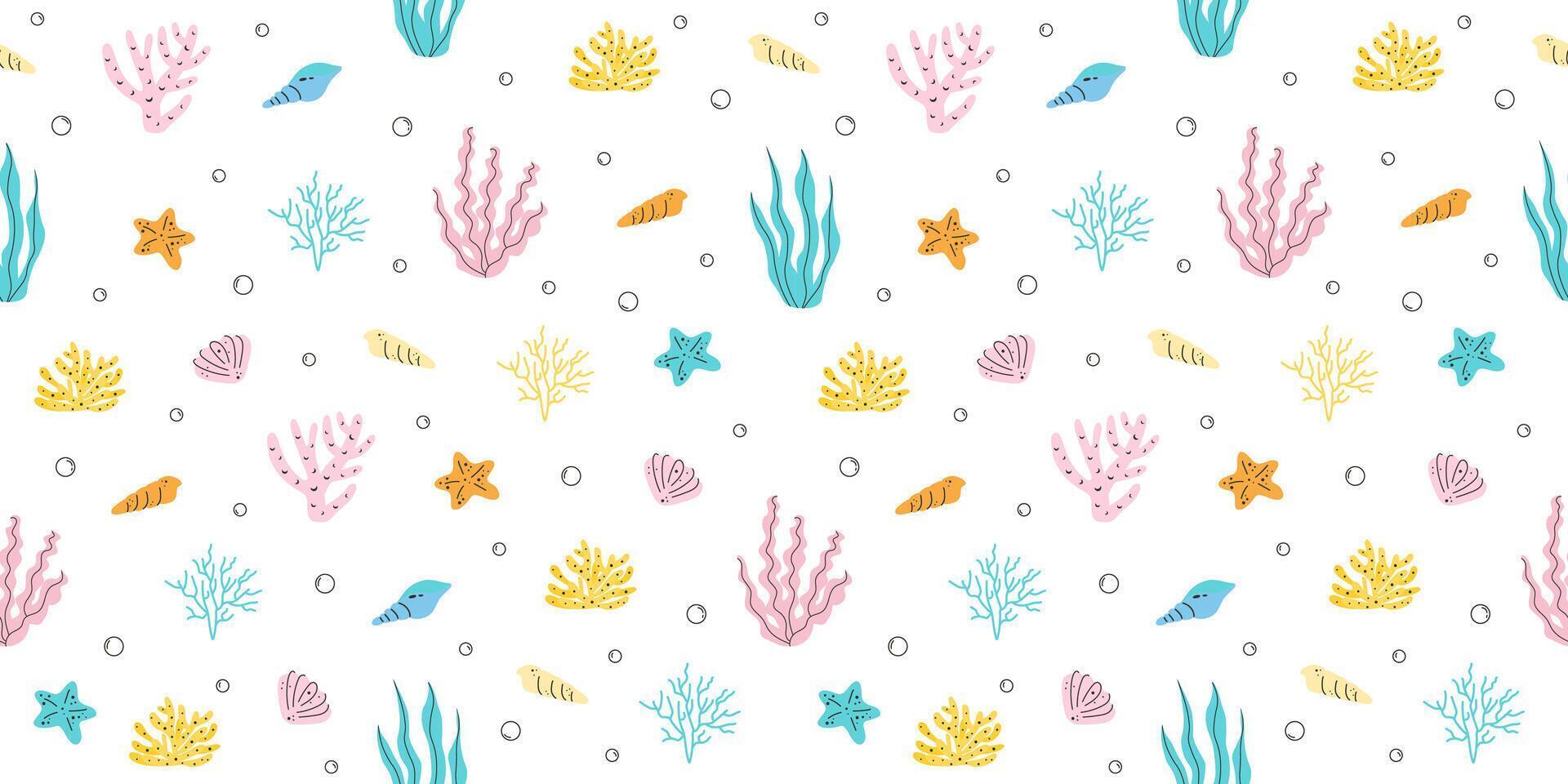 Seamless pattern with corals, seaweed or algae vector