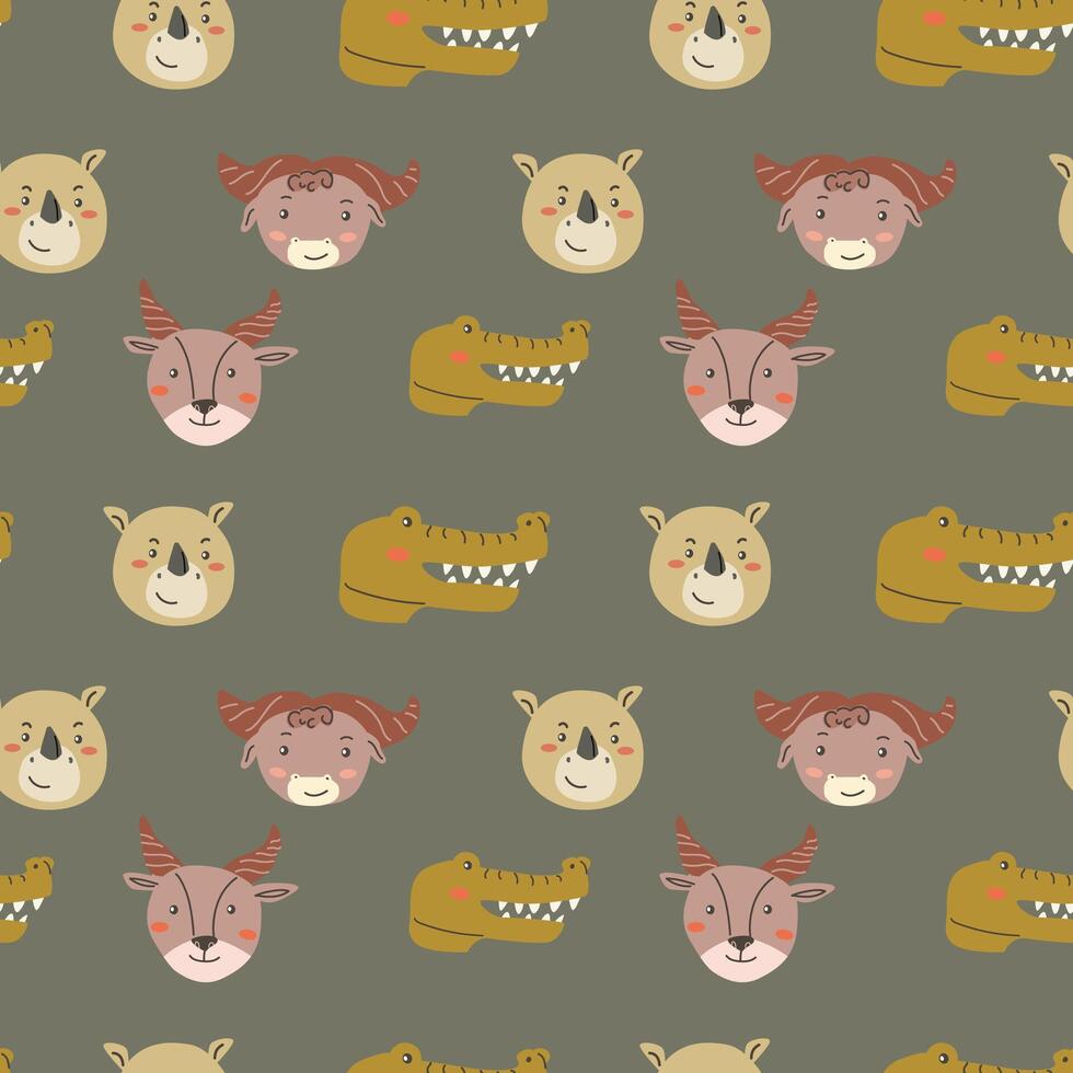 Wild african safari animals pattern in trendy scandinavian style. vector