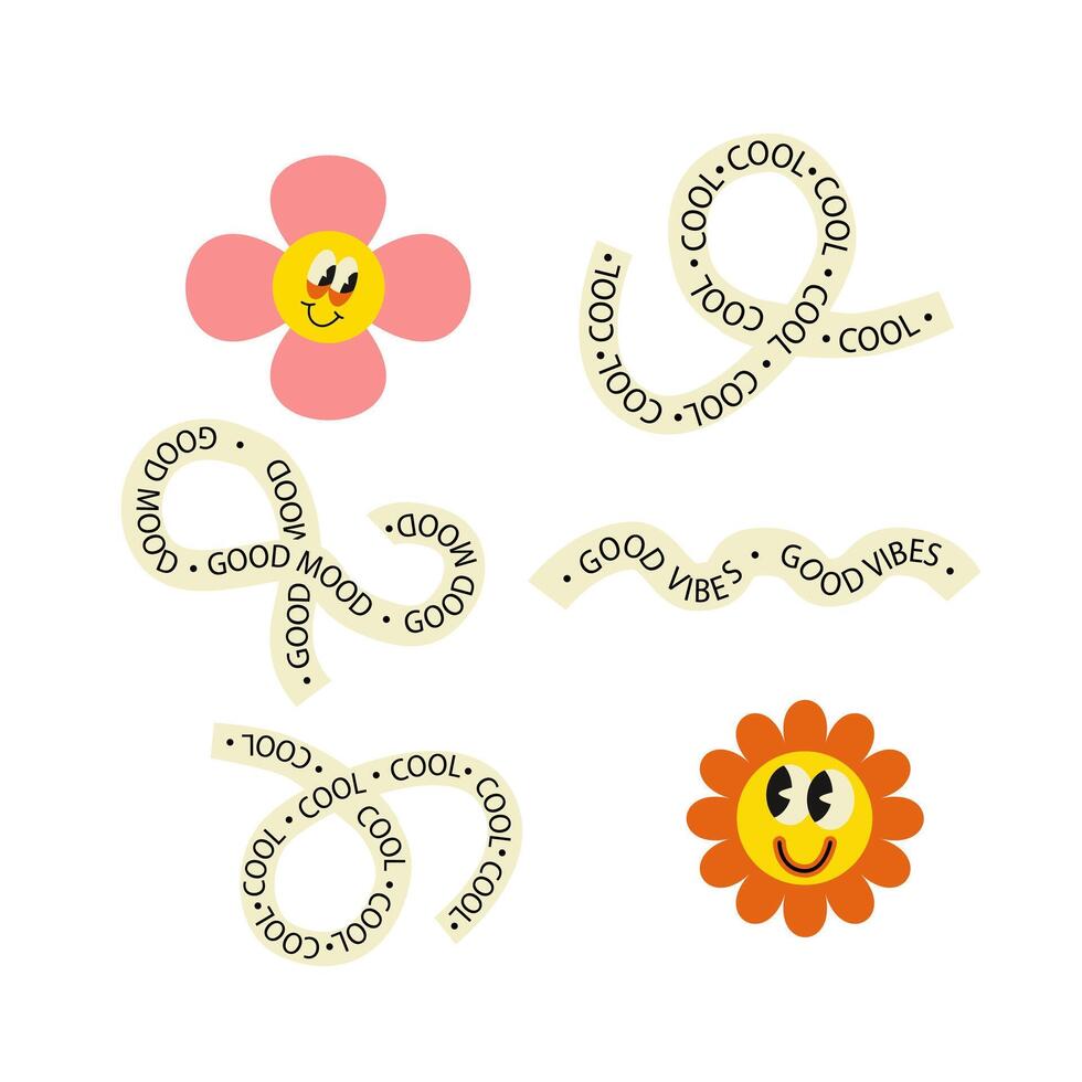 Set of stickers with naive playful abstract shapes. vector