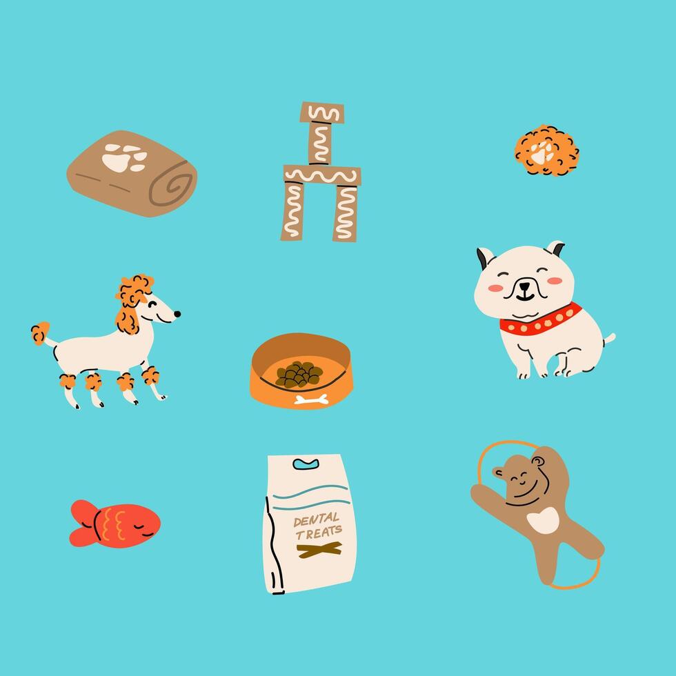 Dog and supplies, illustration vector