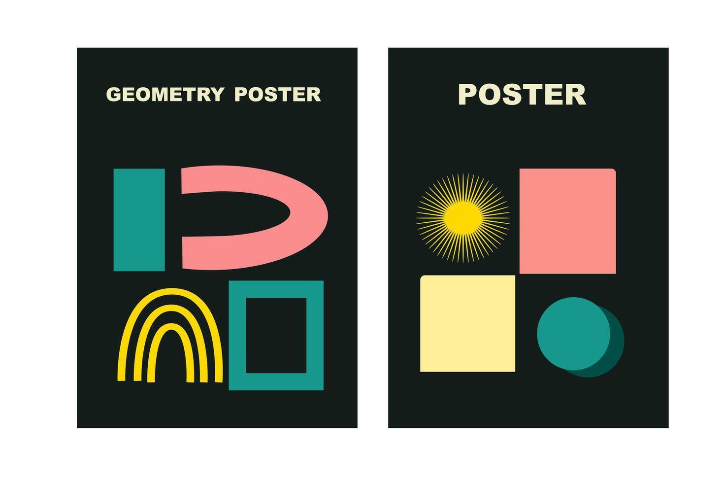 Brutalist posters set with naive playfull shapes and smile stickers vector
