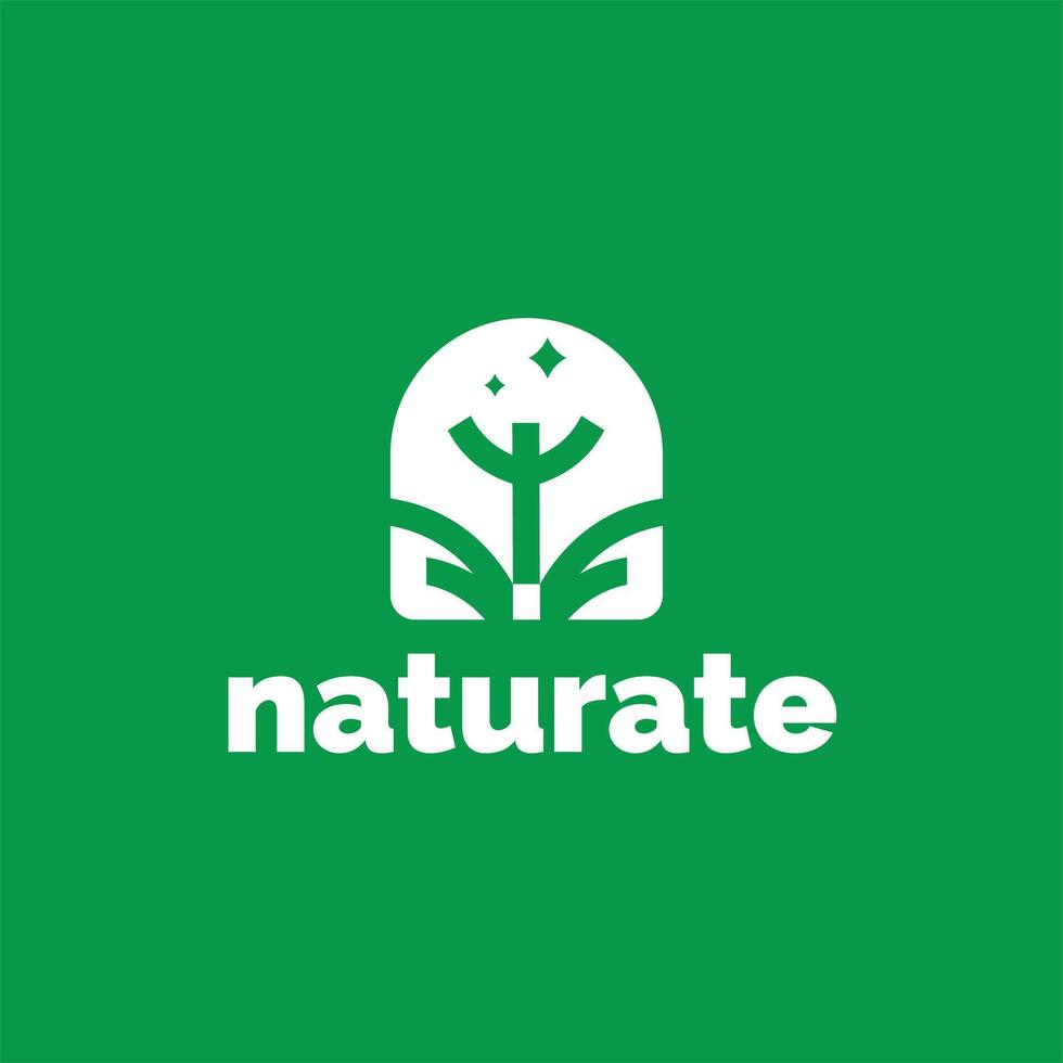 natural logo icono con silueta flor en verde antecedentes vector