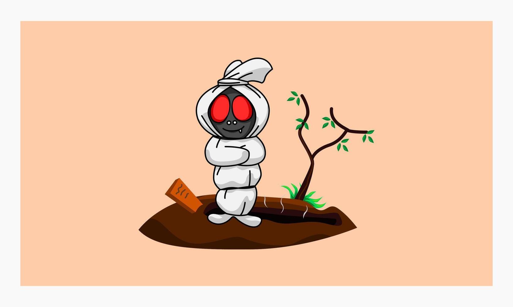 pocong personaje ilustración, pocong es indonesio javanés fantasma. perdido alma. vector