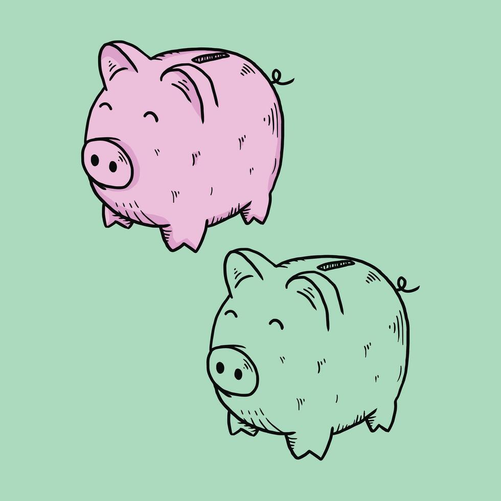 piggy bank hand drawn design element vector