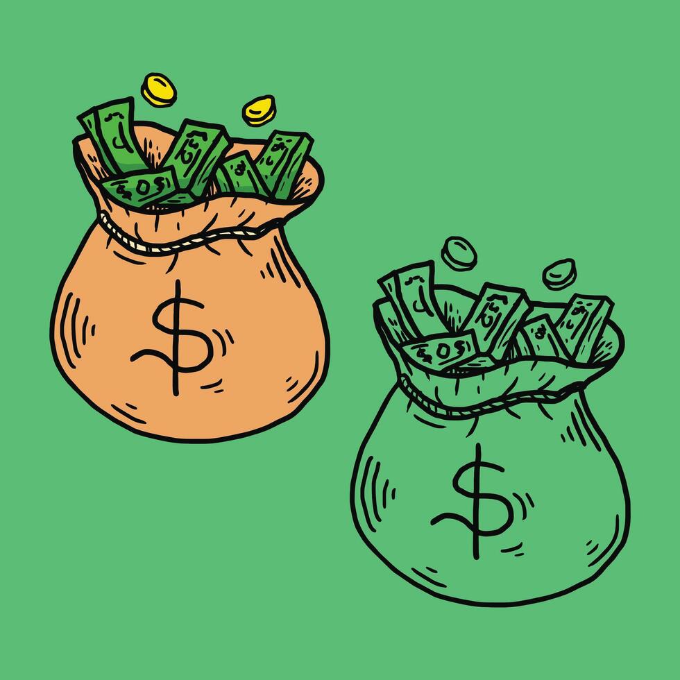 money bag hand drawn with dollar sign vector