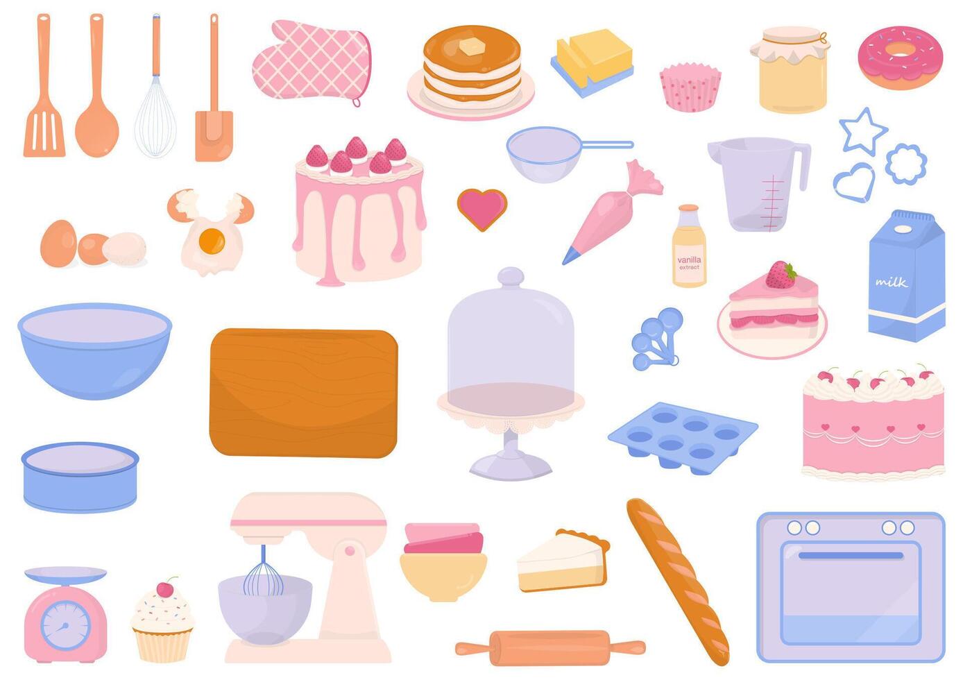 Baking utensils and ingredients design elements vector