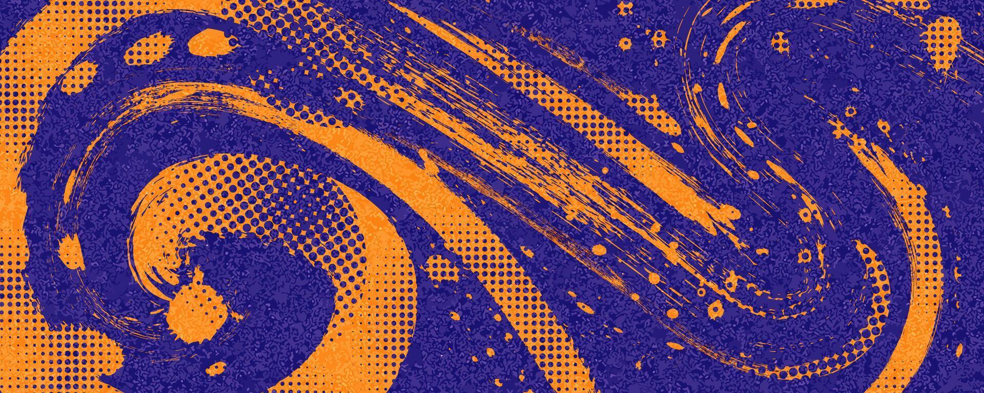 resumen Deportes antecedentes con azul y naranja cepillo textura y trama de semitonos efecto. retro grunge antecedentes para bandera o póster diseño vector