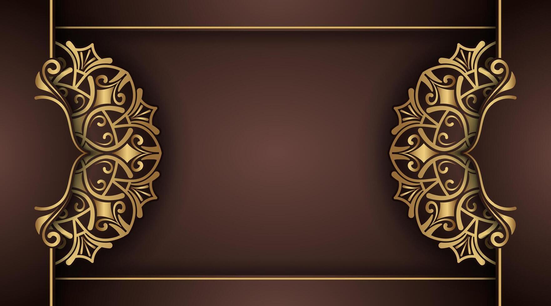 brown background with gold mandala ornaments vector