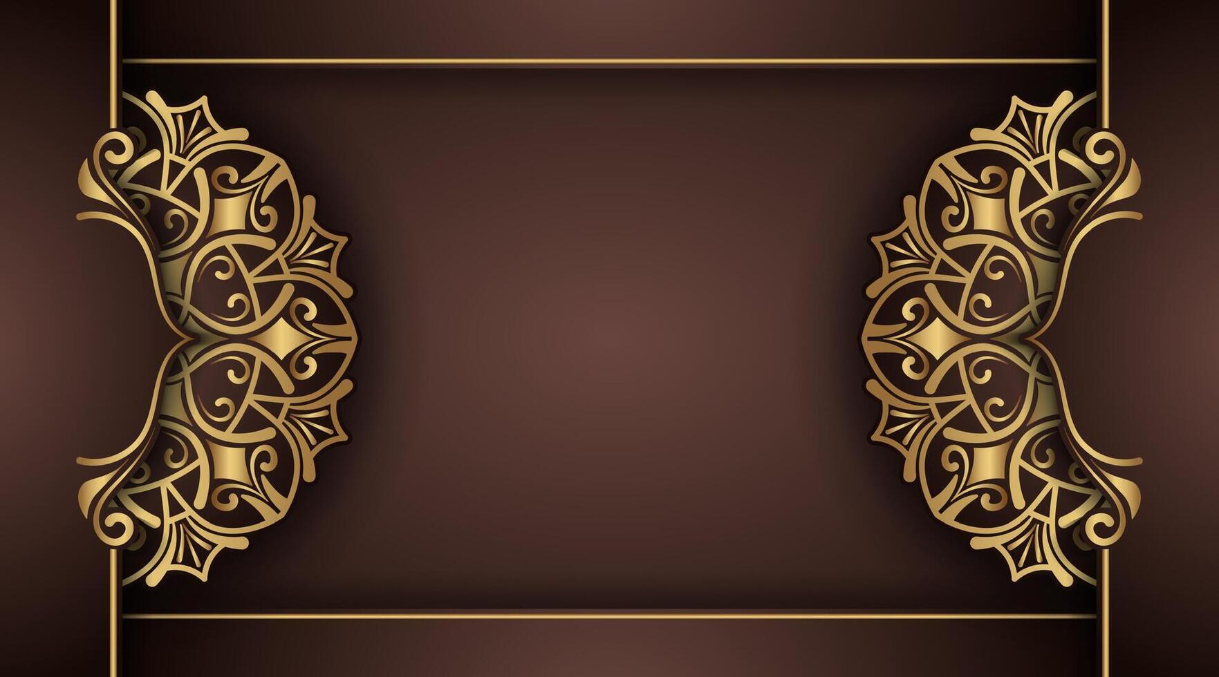 brown background with gold mandala ornaments vector