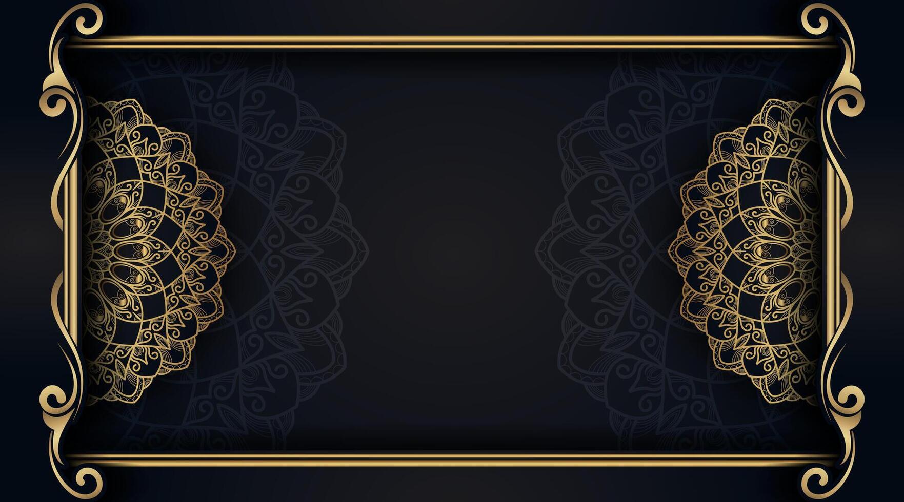 black luxury background with gold mandala ornaments vector