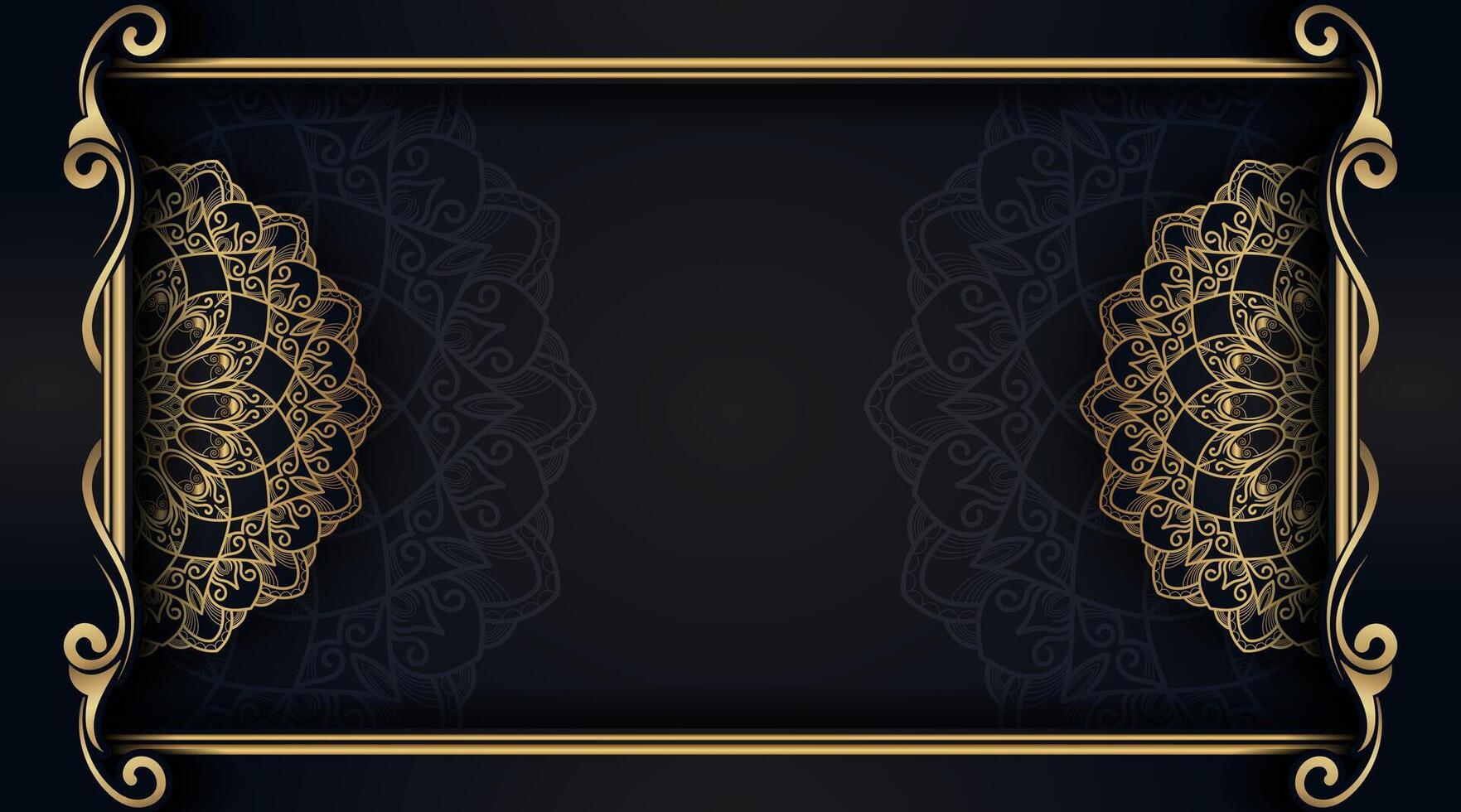 black luxury background with gold mandala ornaments vector