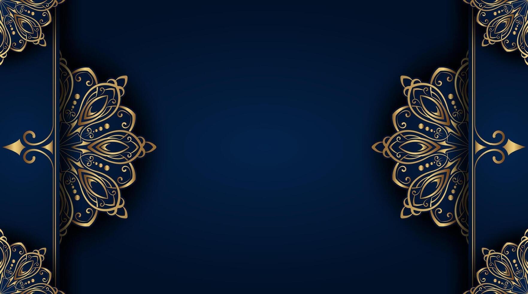 Dark blue ornamental background, with gold mandala decoration vector