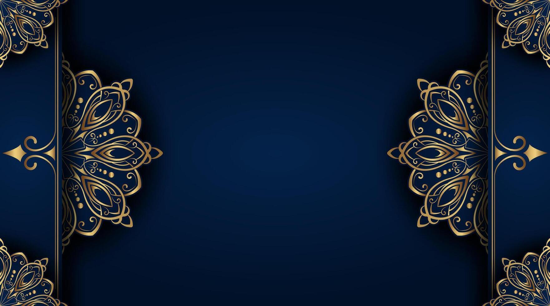 Dark blue ornamental background, with gold mandala decoration vector