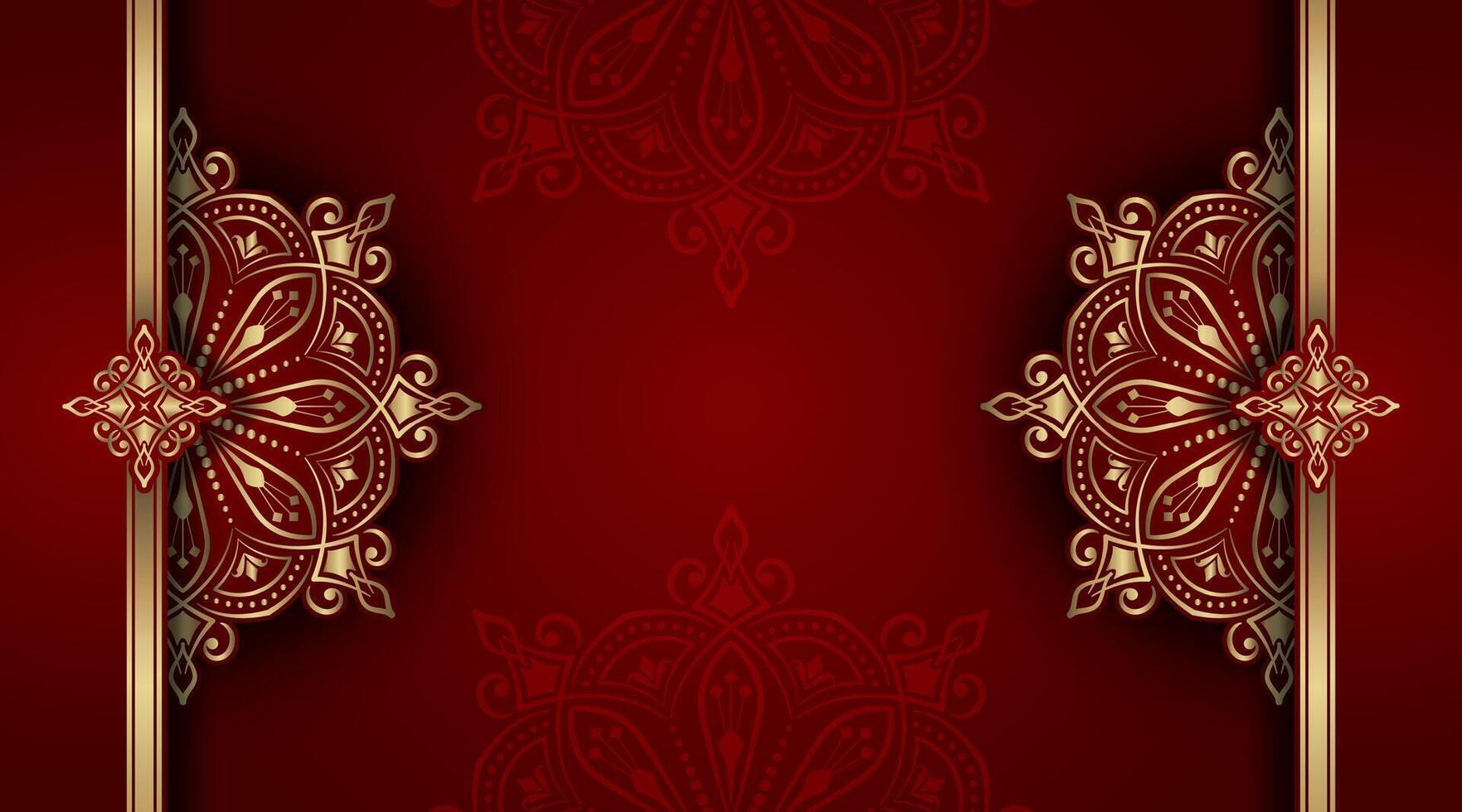 luxury red background with golden mandala ornament vector