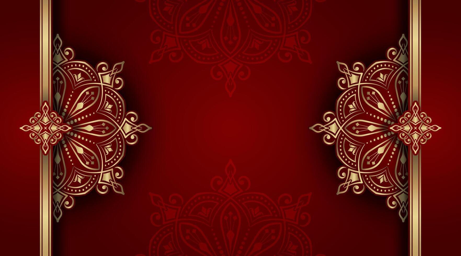 luxury red background with golden mandala ornament vector