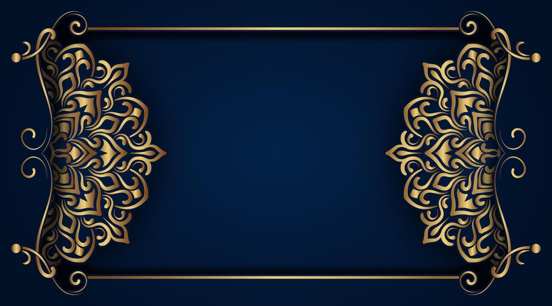 Dark blue ornamental background, with gold mandala decoration vector