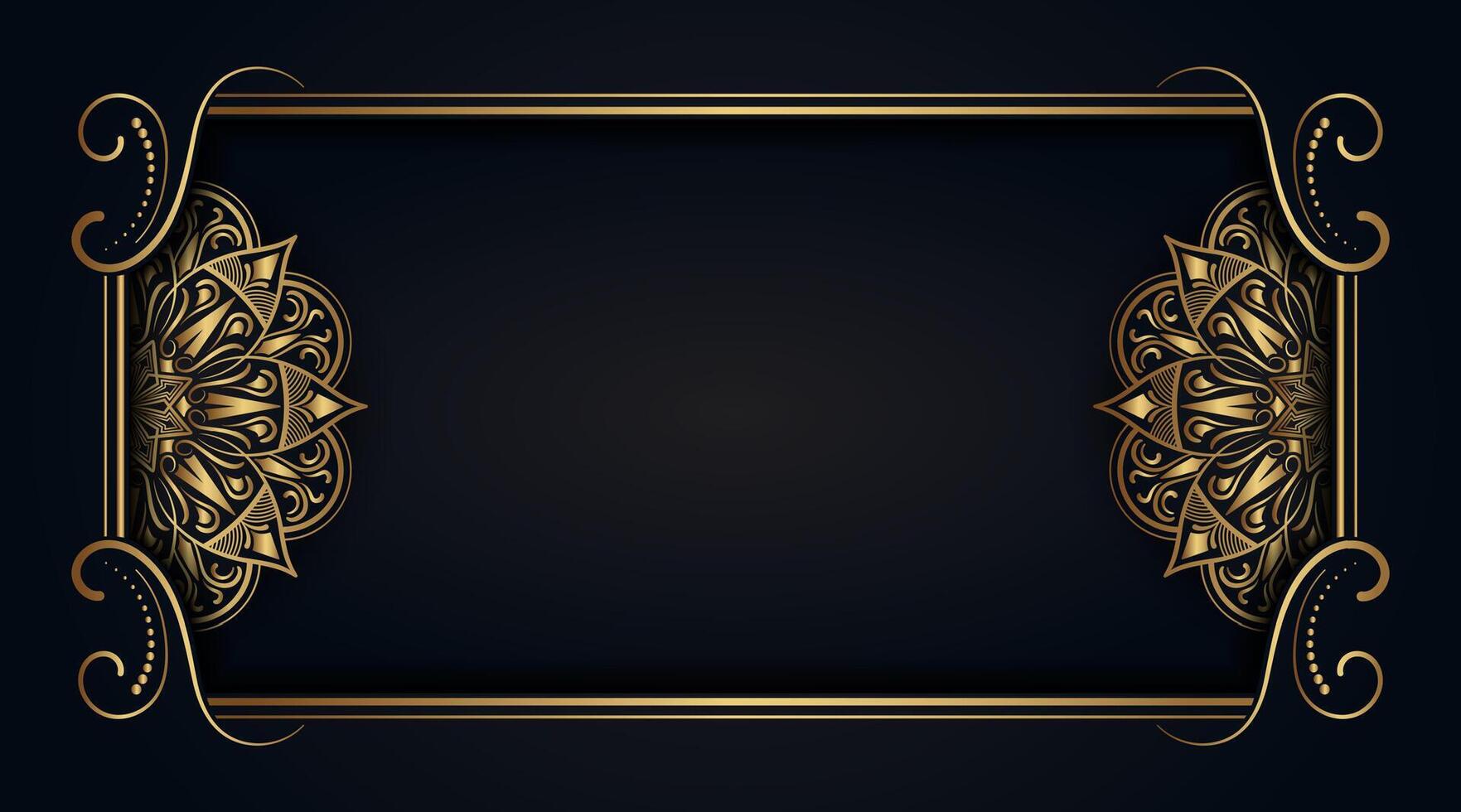 negro lujo antecedentes con oro mandala adornos vector