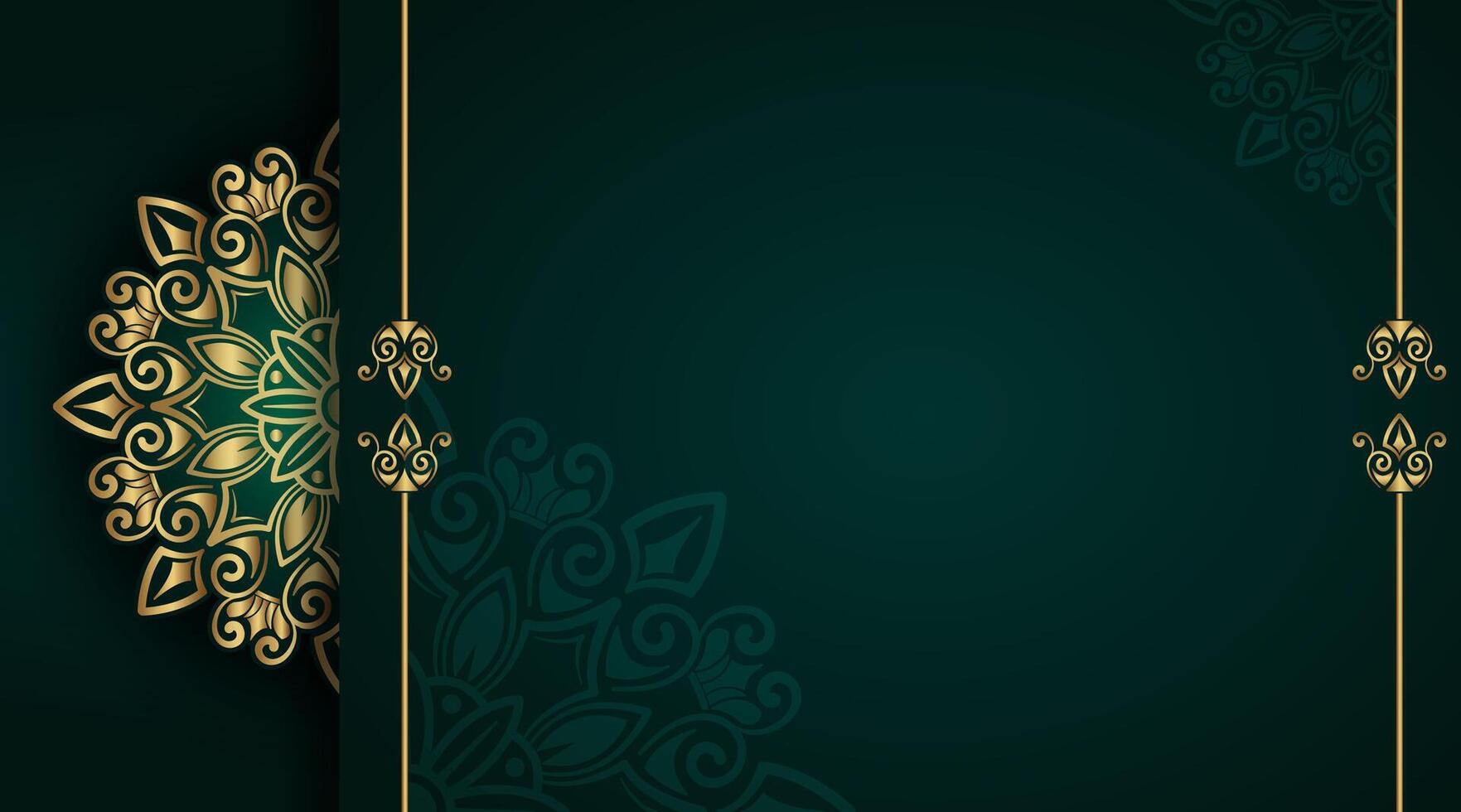 dark green background with gold mandala ornament vector