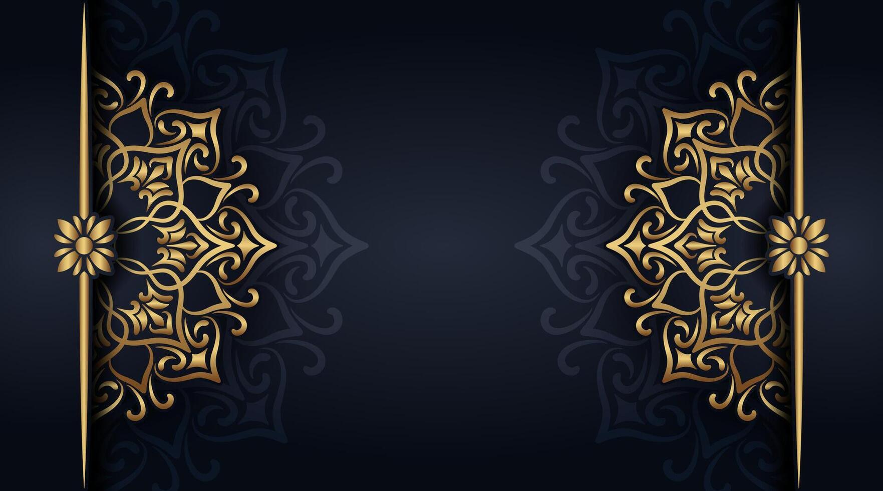 Black background with golden mandala ornament vector