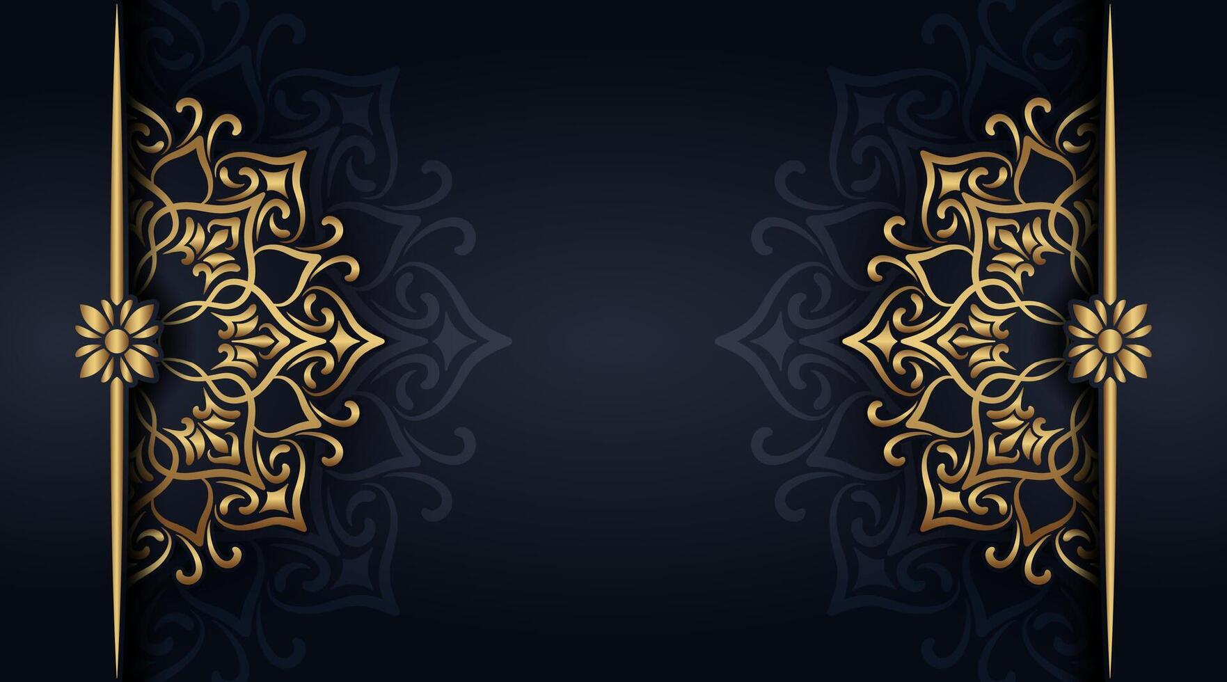 Black background with golden mandala ornament vector