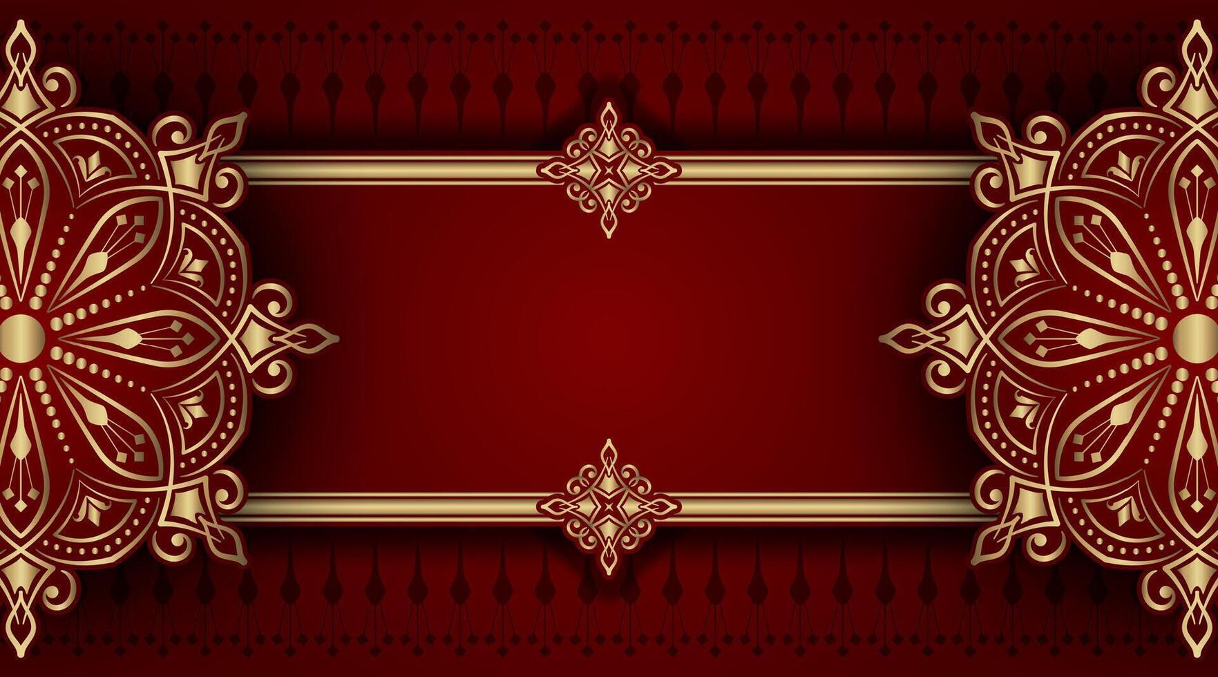 luxury red background with golden mandala ornament vector