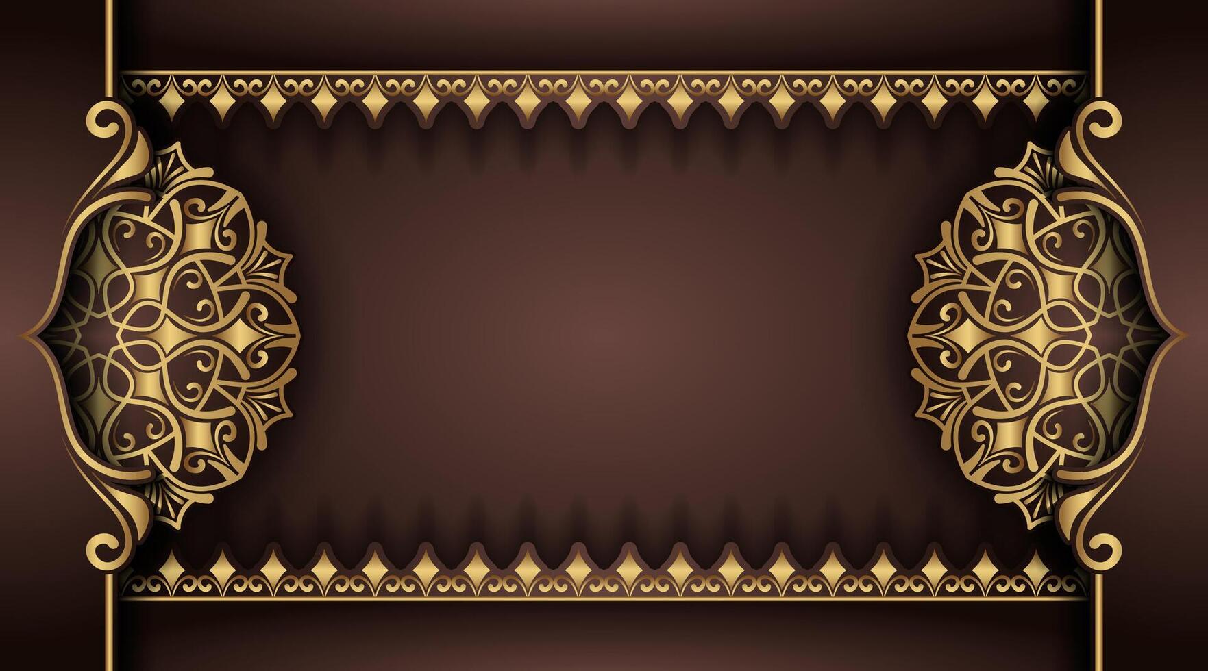 brown background with gold mandala ornaments vector