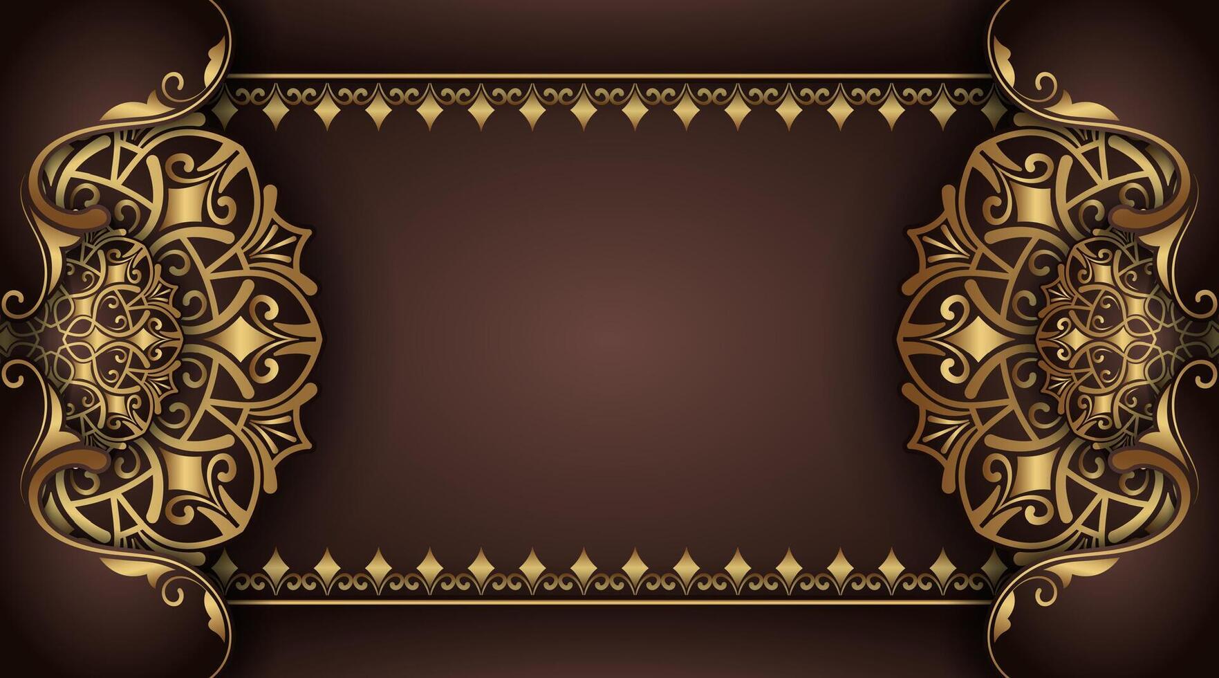 brown background with gold mandala ornaments vector