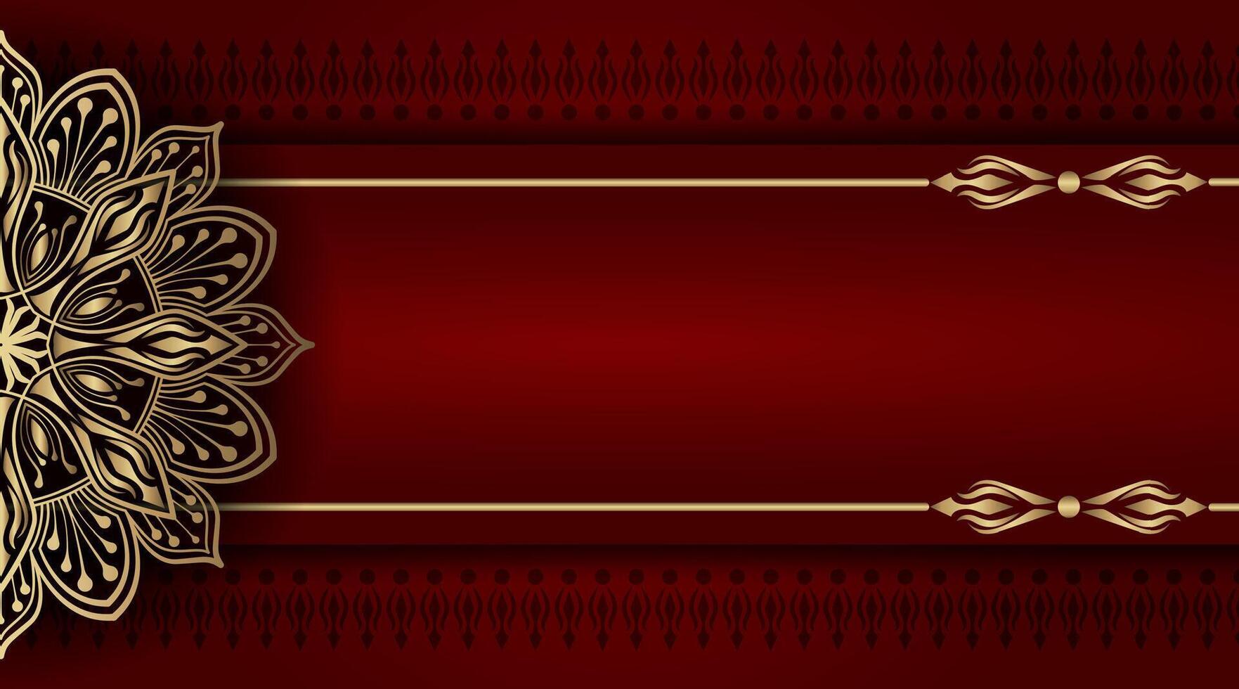 luxury red background with golden mandala ornament vector