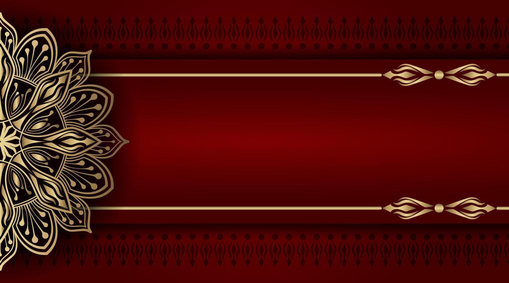 luxury red background with golden mandala ornament vector