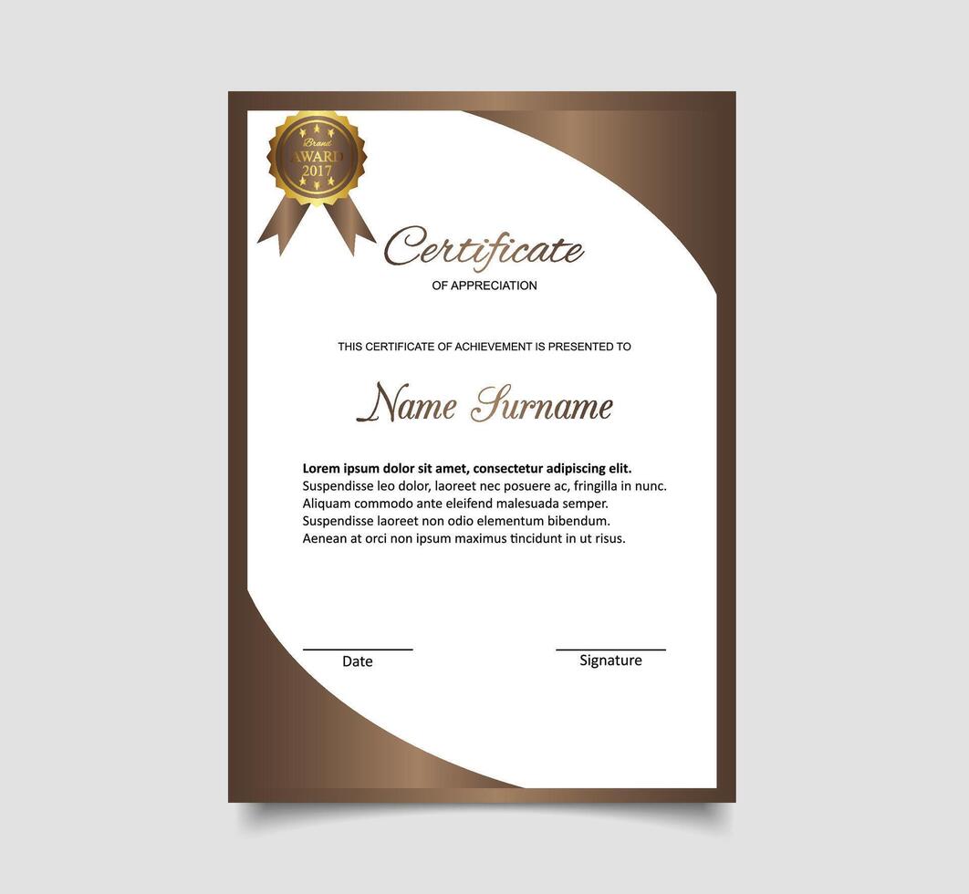 Modern Creative Business, Training Achievement gold badge Certificate Template vector